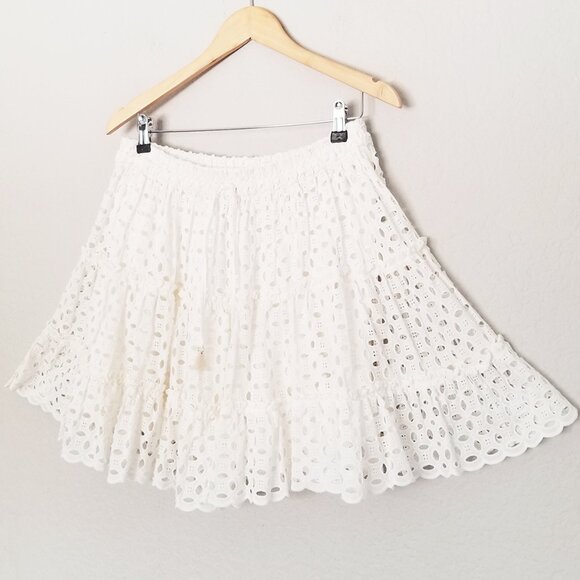 Zara White Eyelet Embroidered Tiered Mini Skirt M High Waist Coquette Romantic - Picture 7 of 16